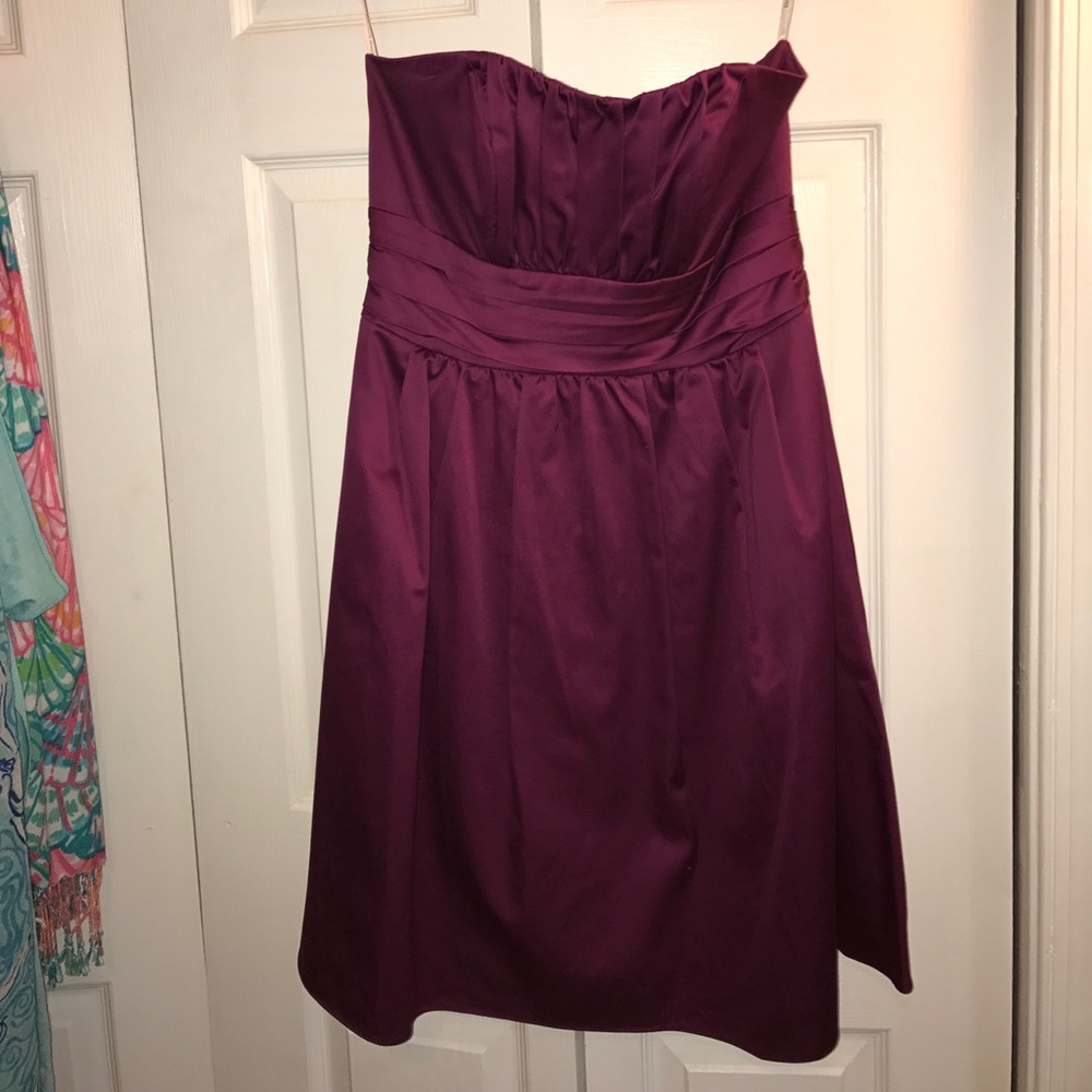 Short strapless David's Bridal bridesmaid dress